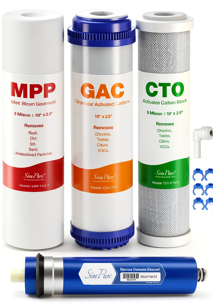 Installing SimPure 5 Stage RO Water Filter Set Activated Carbon on a wooden workbench