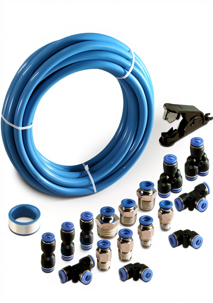 Installing MSAEIQUN Air Hose Polyurethane Blue 8mm x 10M Pneumatic on a wooden desk
