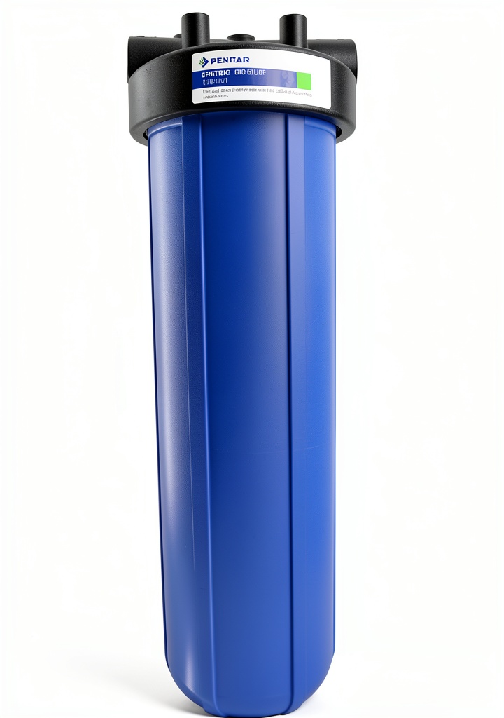 Installing Pentek Big Blue Filter Housing NSF Certified Polypropylene on a metal rack in an industrial water‑treatment room